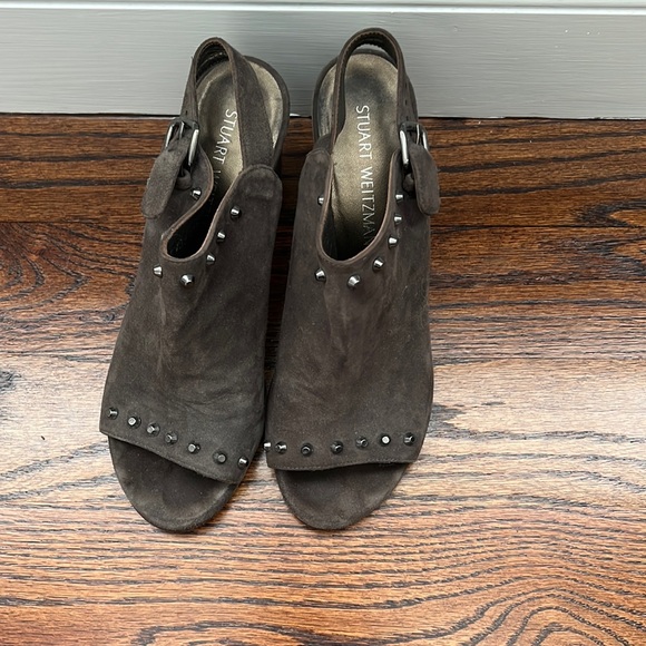 Stuart Weitzman open toe suede bootie with studs - Picture 1 of 4